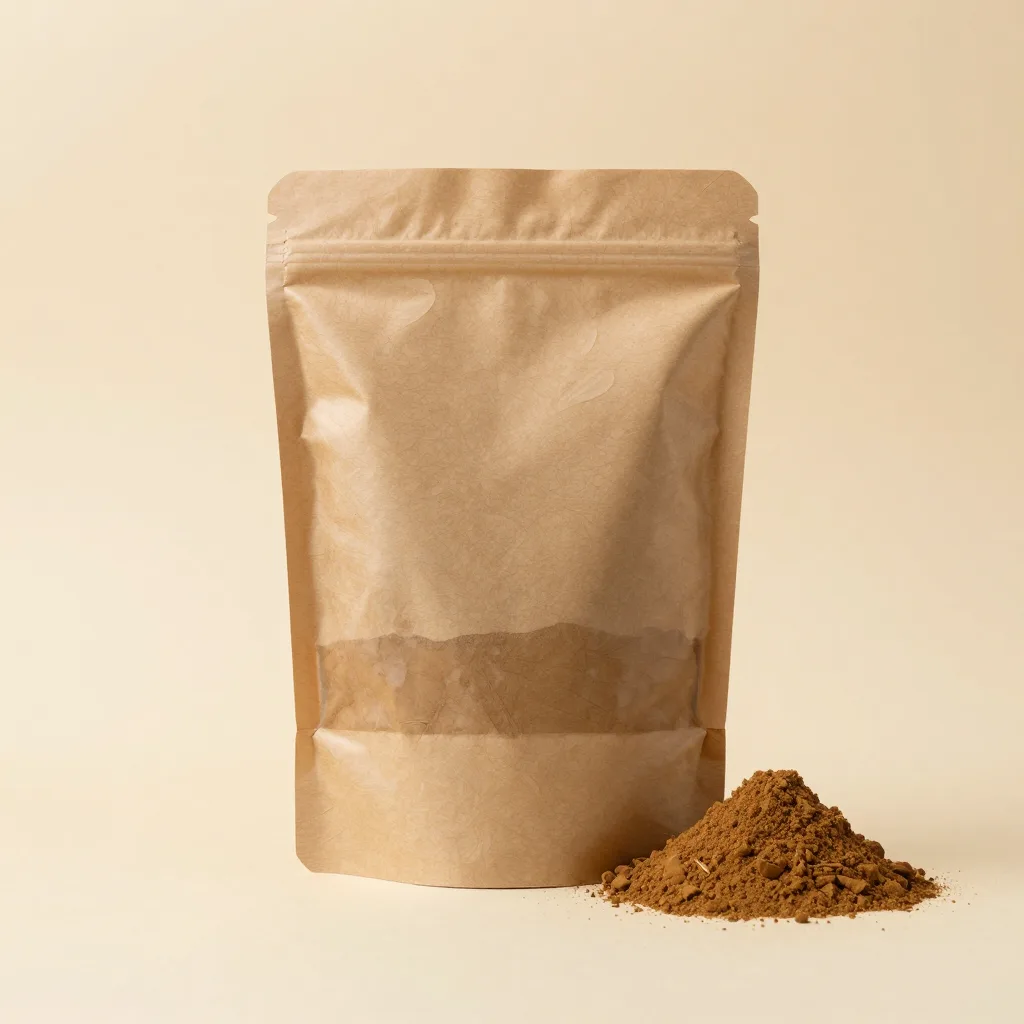 A large pouch of baobab powder on a light background