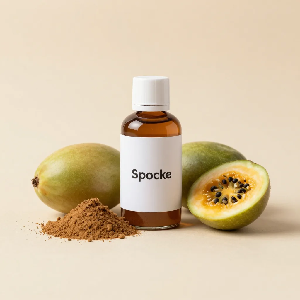 A baobab powder and fruit set on a light background